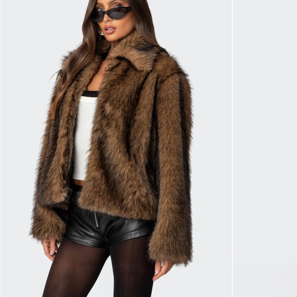 Edikted Women's Brown Faux Fur Jacket - Picture 2 of 7